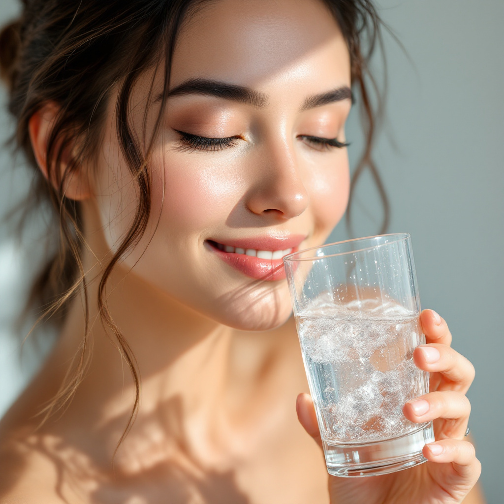 Frau trinkt Wasser - viel Wasser trinken Wirkung auf die Haut